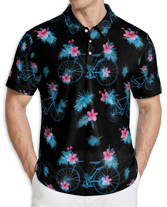 Bicycle Hawaiian Polo Shirt, Floral Summer Style | Azhawaiian