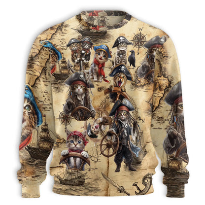 Colorful Pirate Cat Sweatshirt – Colorful Graphic 3D All Over Print Design
