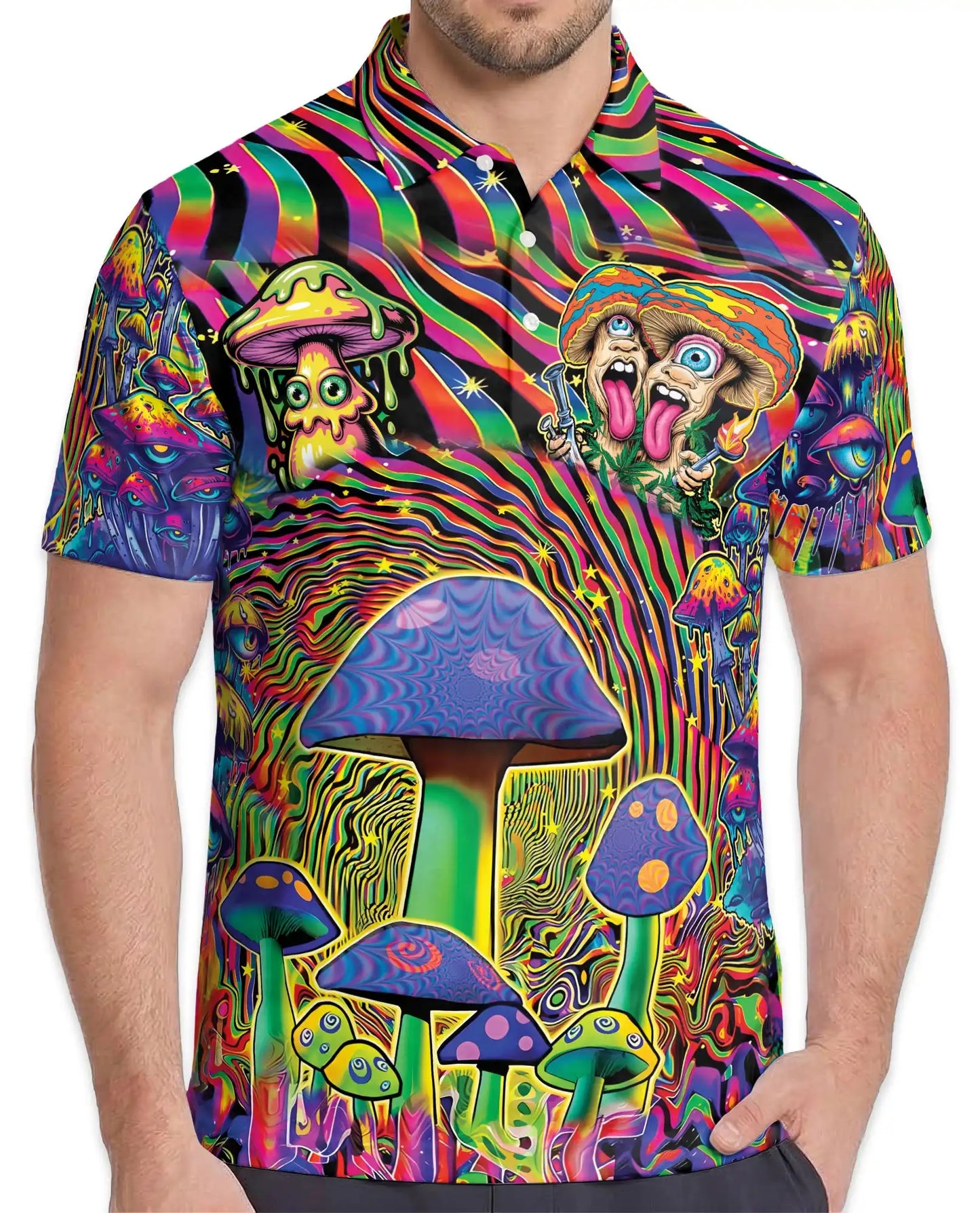 Psychedelic Mushroom Trippy Polo Shirt for Men, Colorful Psy Art | Azhawaiian