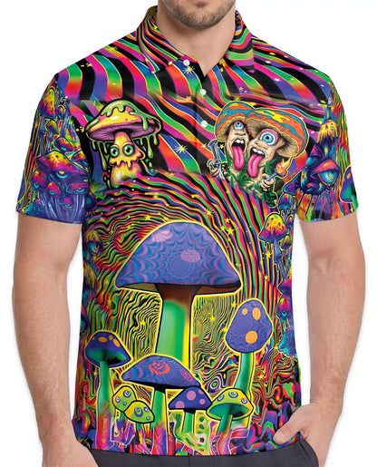 Psychedelic Mushroom Trippy Polo Shirt for Men, Colorful Psy Art | Azhawaiian