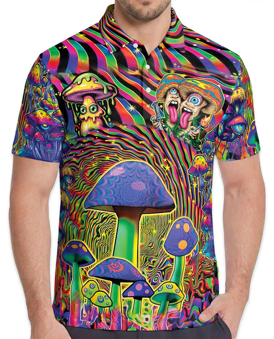 Psychedelic Mushroom Trippy Polo Shirt for Men, Colorful Psy Art | Azhawaiian