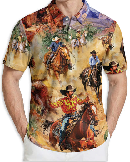 Cowboy Rodeo 3D Polo Shirt for Men, Western Horse Rider Style | Azhawaiian