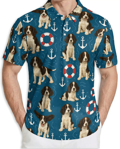 Springer Spaniel Nautical Polo Shirt, Coastal Dog Print | Azhawaiian