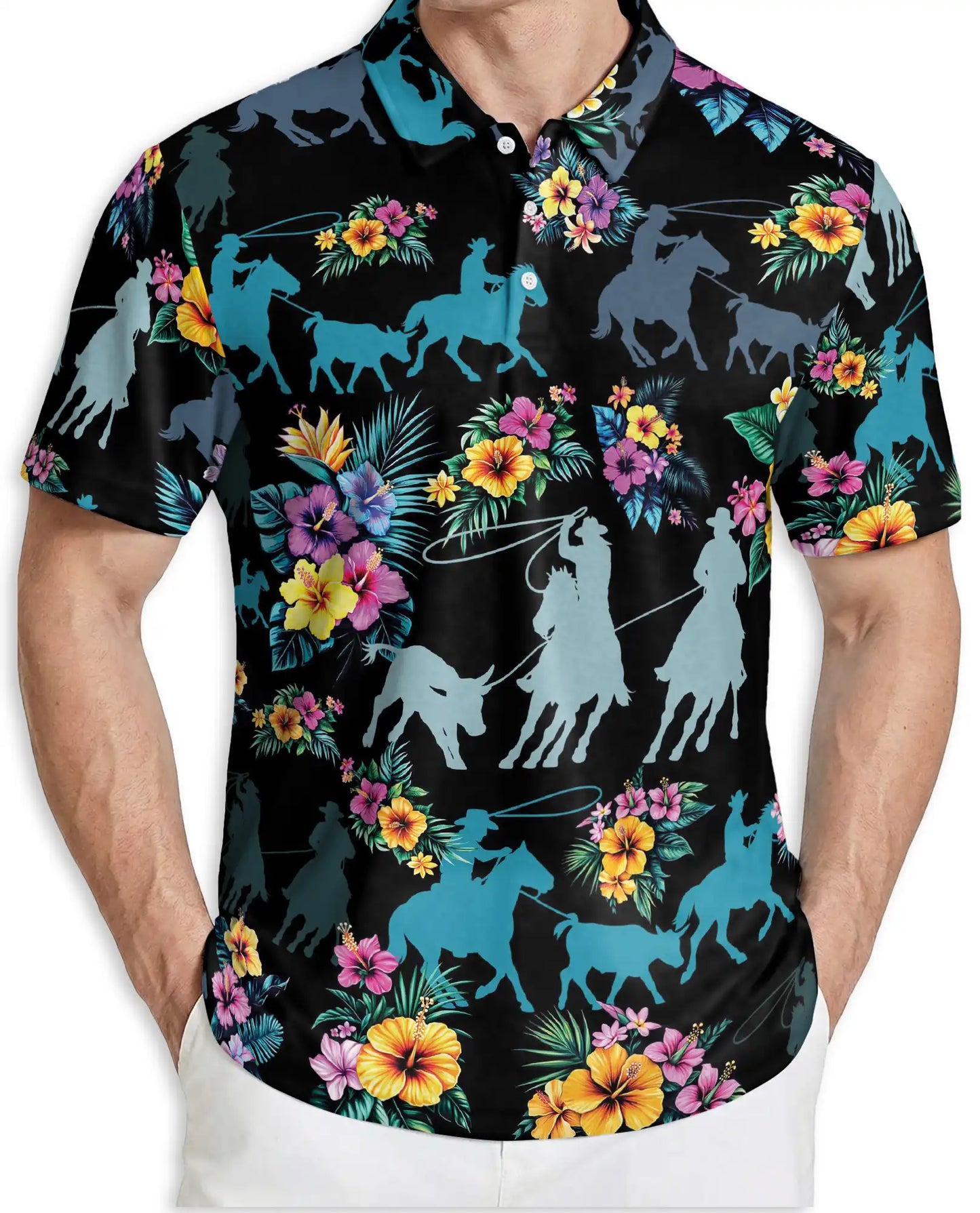 Cowgirl Rodeo Polo Shirt, Tropical Floral Print | Azhawaiian