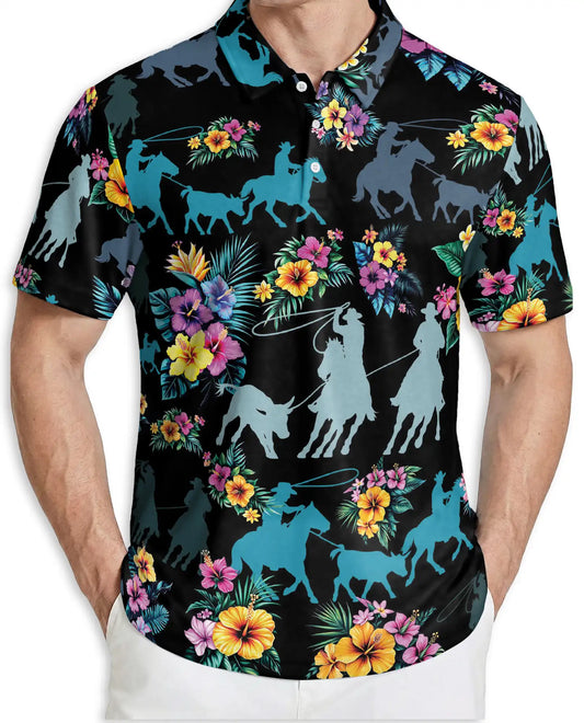 Cowgirl Rodeo Polo Shirt, Tropical Floral Print | Azhawaiian