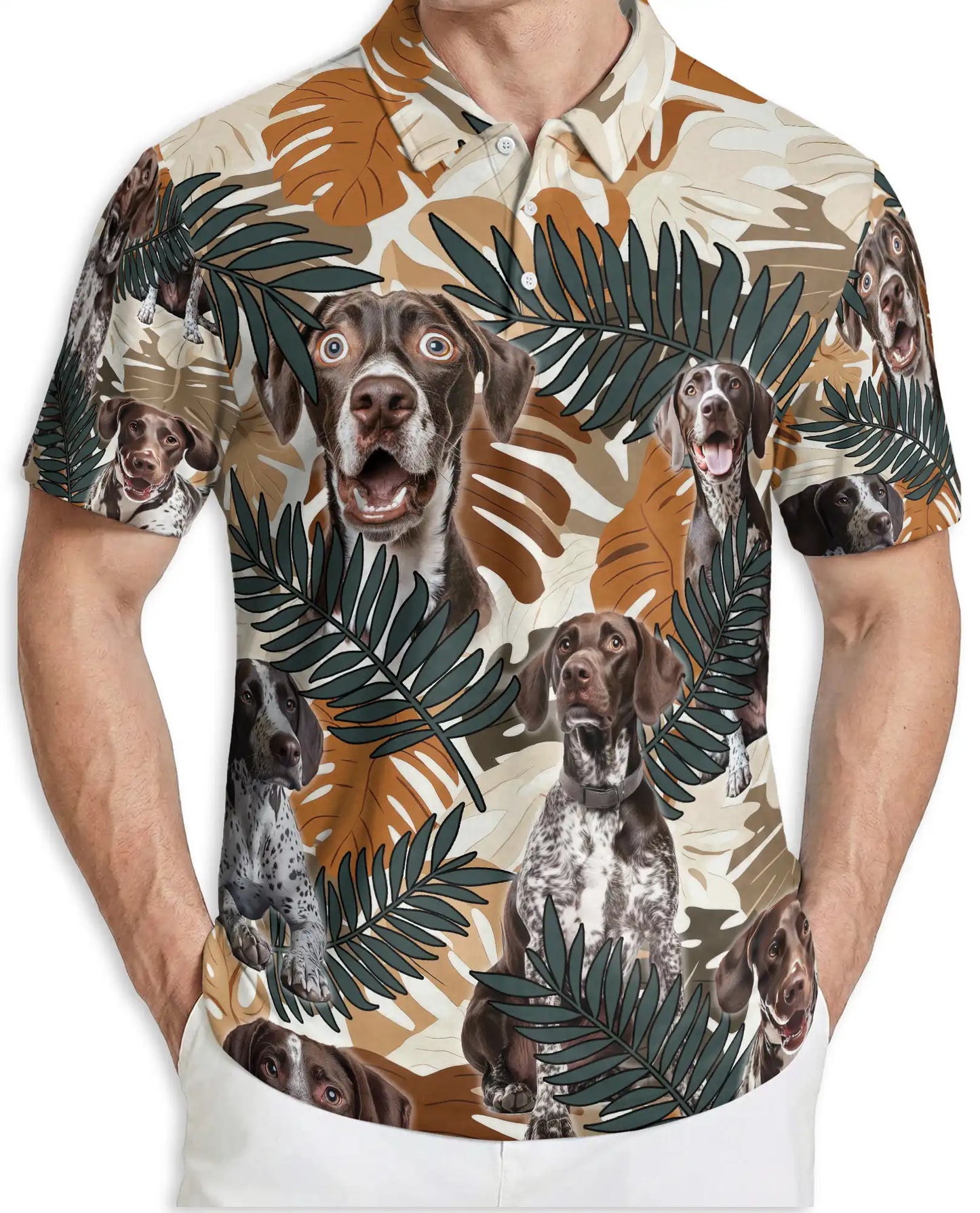 German Shorthaired Pointer Polo Shirt, Tropical Leaf Print | Azhawaiian