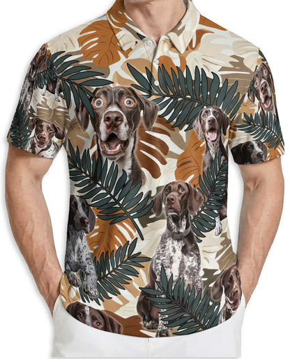 German Shorthaired Pointer Polo Shirt, Tropical Leaf Print | Azhawaiian