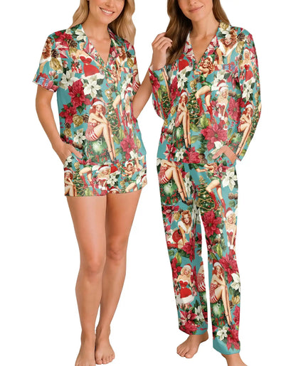 Retro Christmas Pin-Up Pajama Set for Women – Vintage Holiday Print