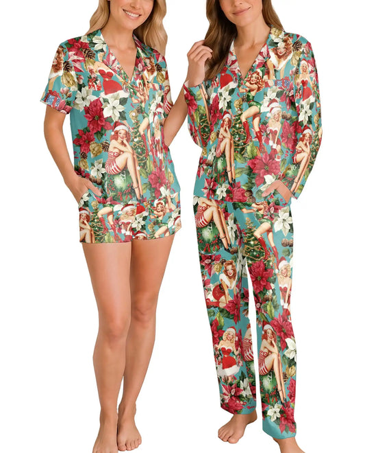 Retro Christmas Pin-Up Pajama Set for Women – Vintage Holiday Print