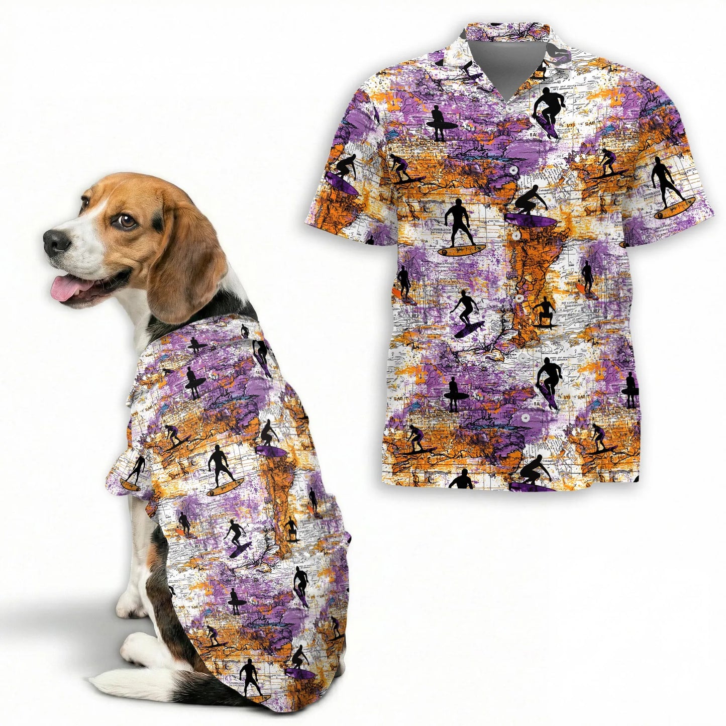 Surfing Summer Print Matching Dog Owner Hawaiian Shirts, Funny Pet Aloha Shirt for Beach Vacation - Azhawaiian