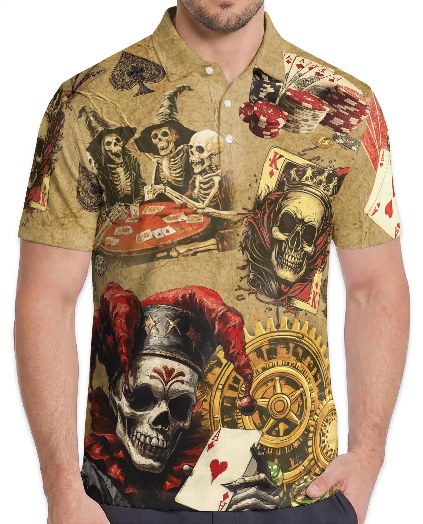 Skeleton Poker Polo Shirt - Vintage Gambling Skull Card Player Design | Azhawaiian