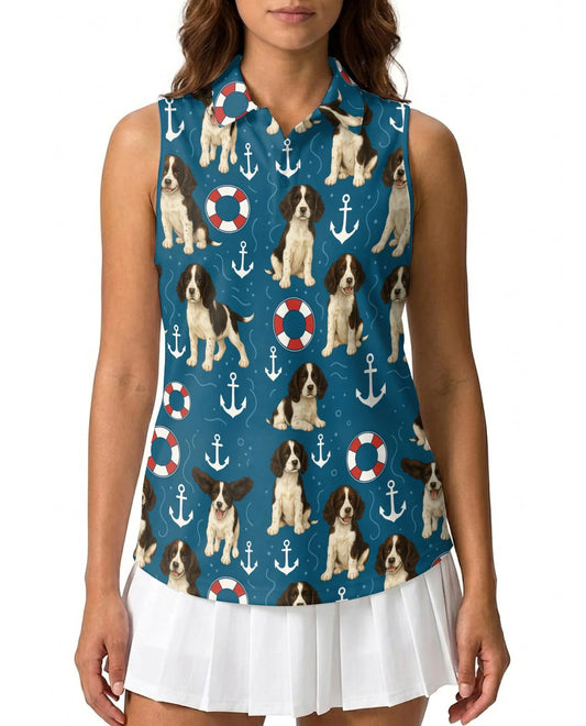 English Springer Spaniel Sleeveless Polo Shirt for Women, Cute Dog Lover Style | Azhawaiian