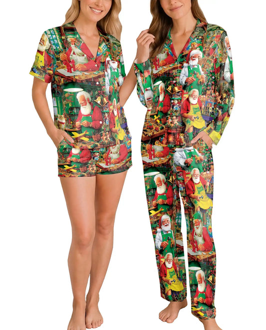 Santa Toymaker Christmas Pajama Set for Women – Toy Workshop Print