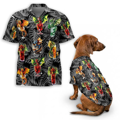 Dragon Cocktail Matching Dog Owner Hawaiian Shirts, Funny Pet Aloha Shirt for Beach Vacation - Azhawaiian
