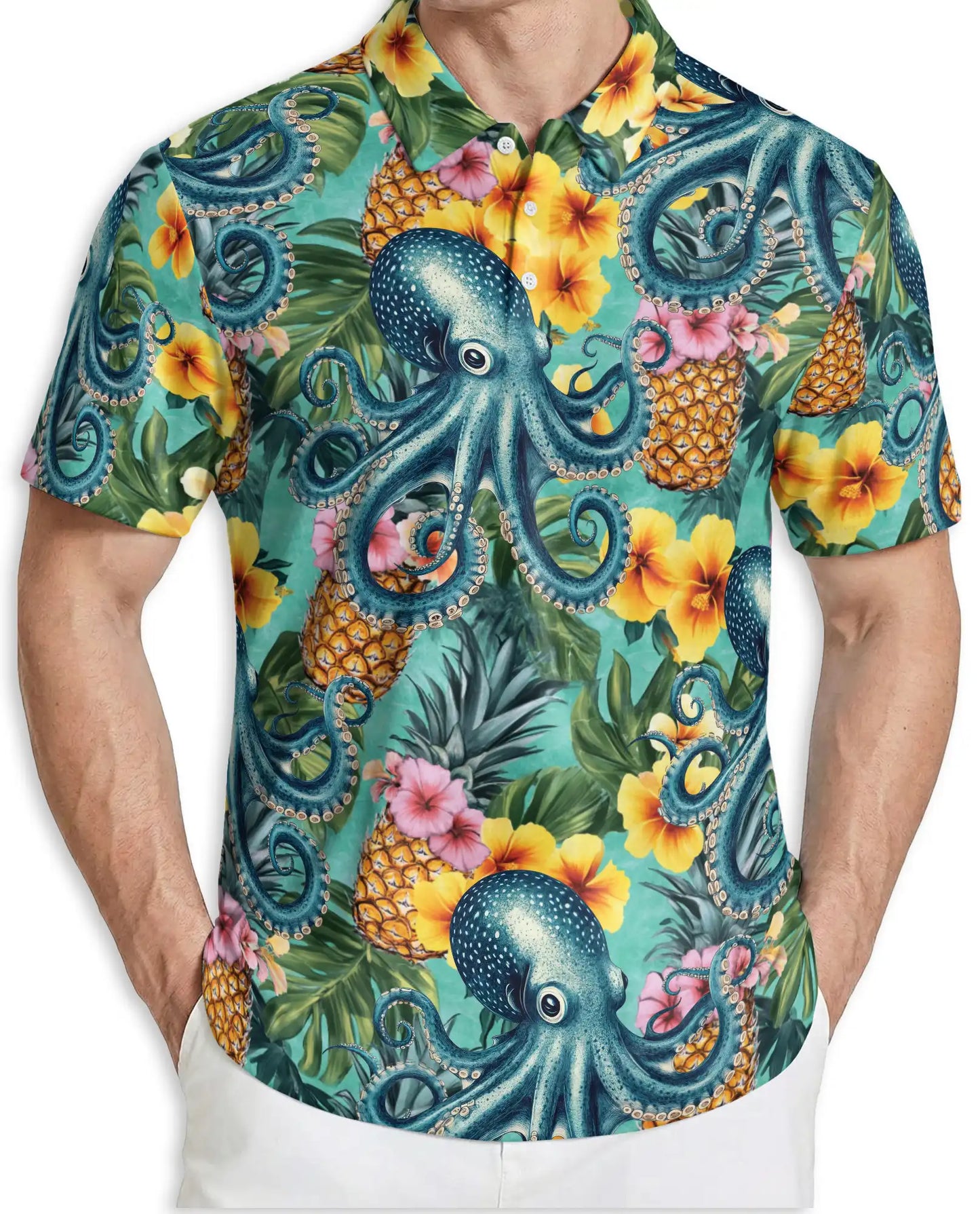 Octopus Tropical Pineapple Polo Shirt | Azhawaiian