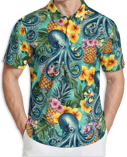 Octopus Tropical Pineapple Polo Shirt | Azhawaiian