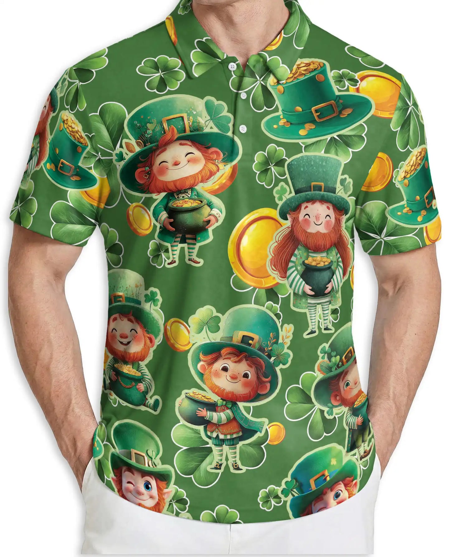 St. Patrick's Day Polo Shirt, Lucky Leprechaun Print | Azhawaiian