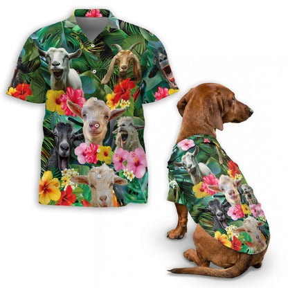 Happy Goat Matching Dog Owner Hawaiian Shirts, Funny Pet Aloha Shirt for Beach Vacation - Azhawaiian