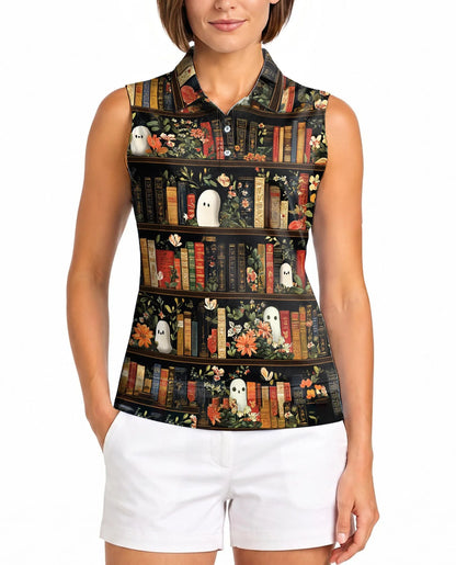 Library Ghost Sleeveless Polo Shirt for Women | Azhawaiian
