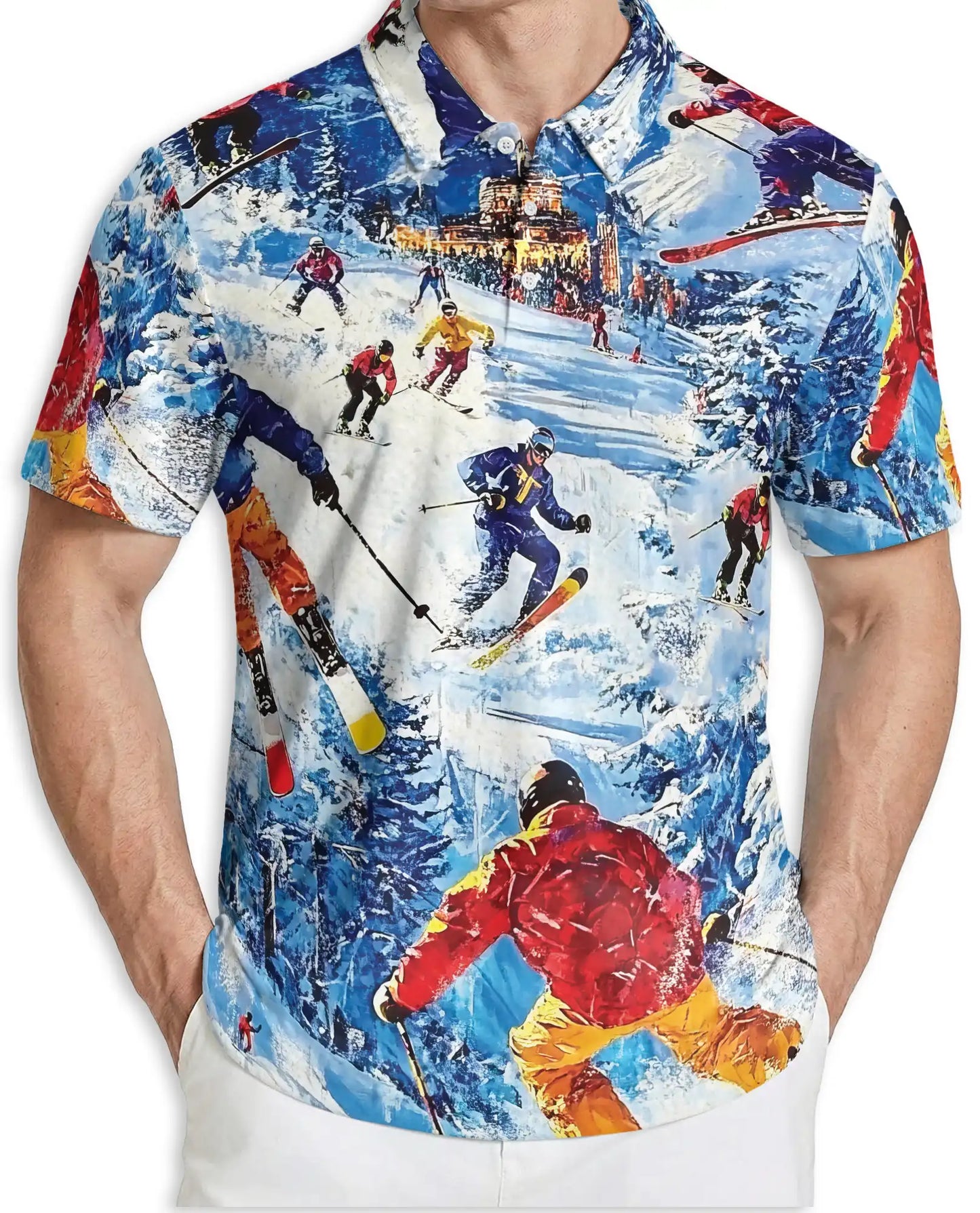 Ski Resort 3D Polo Shirt for Men, Winter Mountain Sports Adventure Style | Azhawaiian