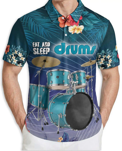 Drummer Polo Shirt, Tropical Drum Set Print | Azhawaiian