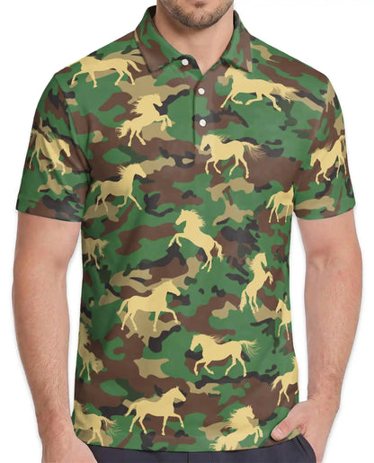 Camouflage Horse Polo Shirt, Military Camo Print | Azhawaiian