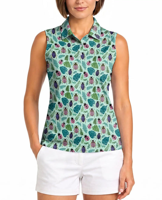 Beetle And Tropical Leaf Sleeveless Polo Shirt for Women  | Azhawaiian