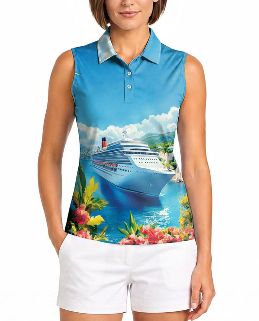 Cruise Ship Half Moon Cay Sleeveless Polo Shirt for Women | Azhawaiian