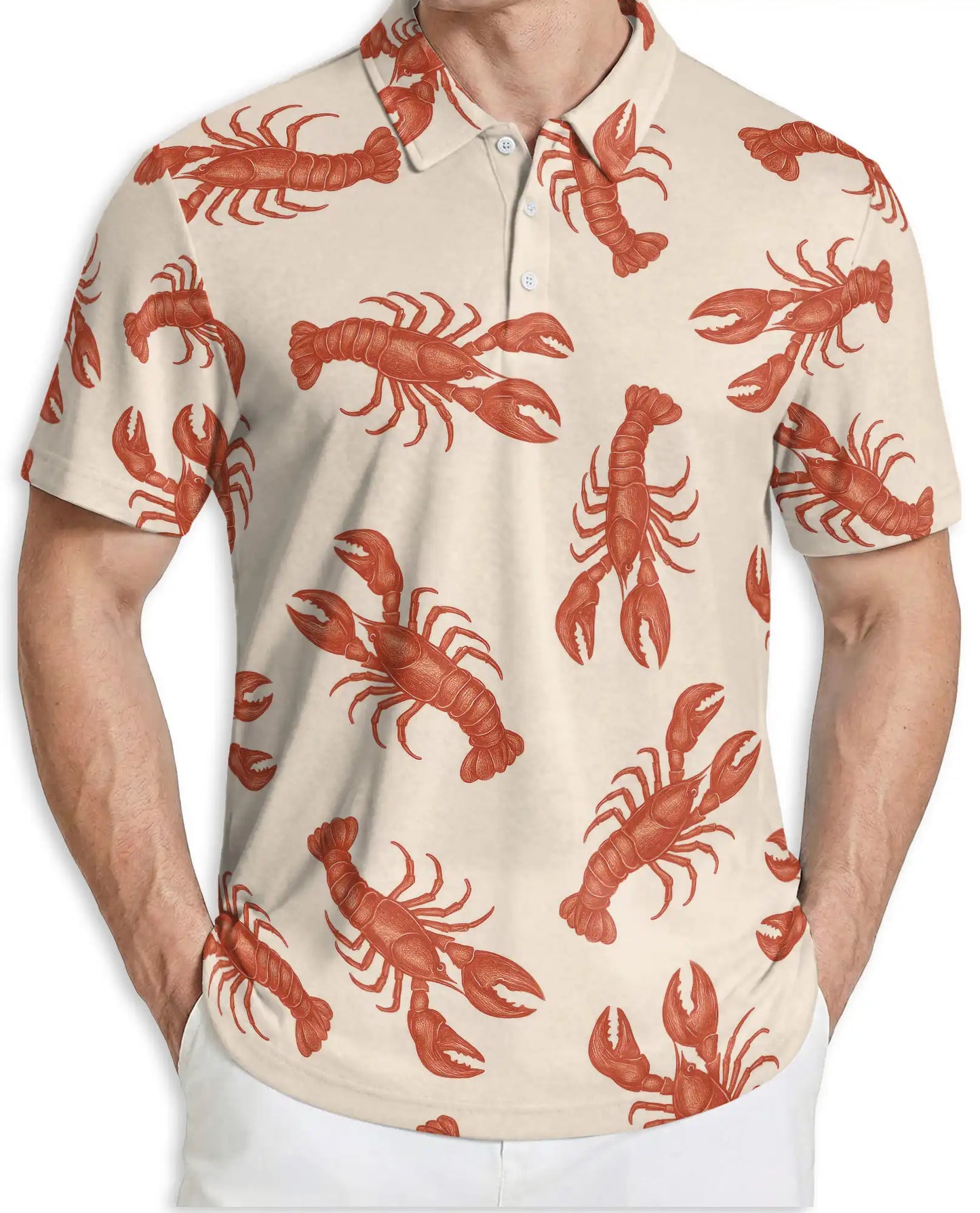 Lobster Beach 3D Polo Shirt for Men, Tropical Summer Style | Azhawaiian