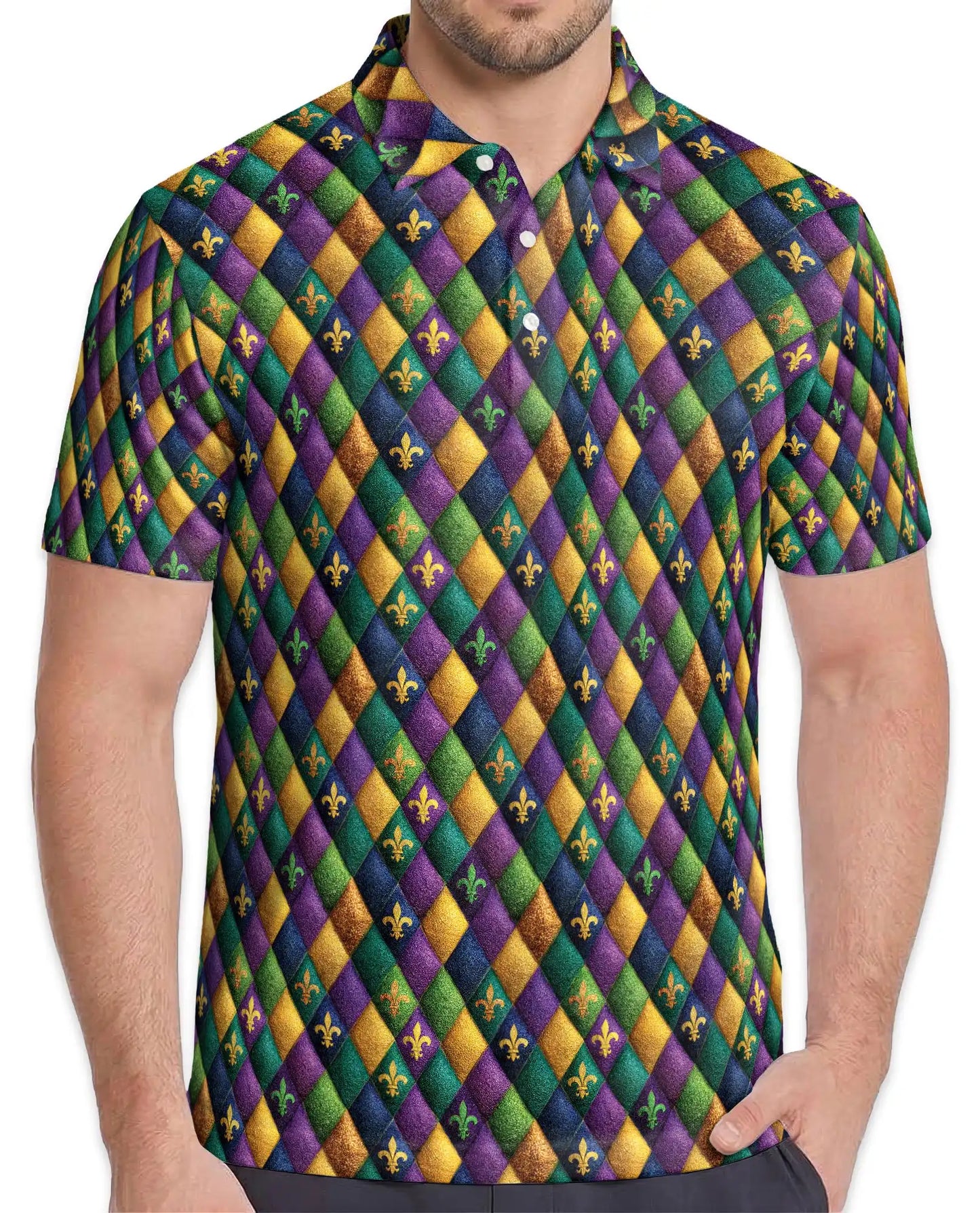 Mardi Gras Harlequin Diamond Hawaiian Polo Shirt for Men-Carnival Party Shirt | Azhawaiian