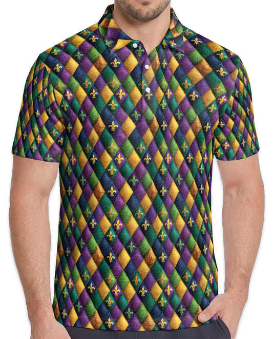 Mardi Gras Harlequin Diamond Hawaiian Polo Shirt for Men-Carnival Party Shirt | Azhawaiian