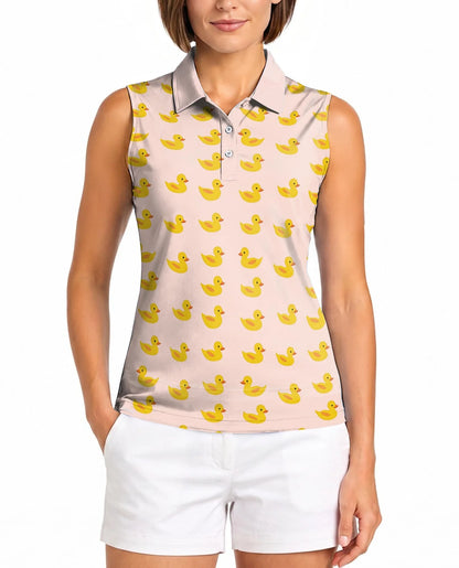 Cute Yellow Duck Sleeveless Polo Shirt for Women | Azhawaiian