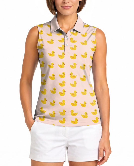 Cute Yellow Duck Sleeveless Polo Shirt for Women | Azhawaiian