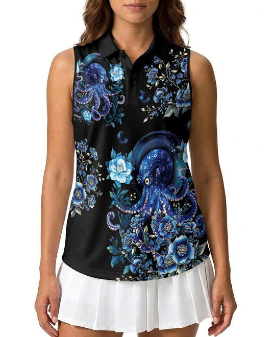 Octopus Flower Sleeveless Polo Shirt for Women | Azhawaiian