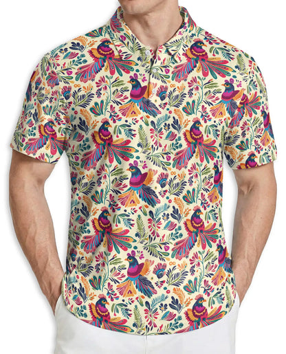 Colorful Bird Floral Polo Shirt, Tropical Pattern | Azhawaiian