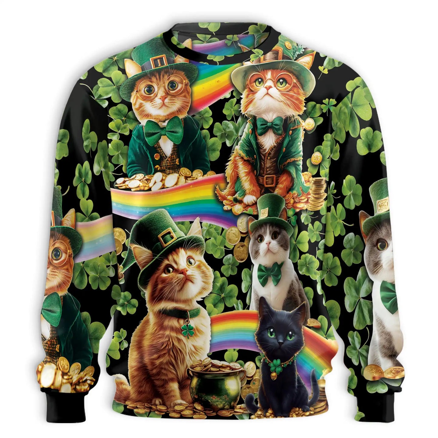 Saint Patrick's Day Cats Shamrocks Sweatshirt – Colorful Graphic 3D All Over Print Design