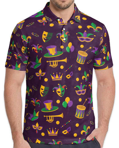 Mardi Gras Carnival Polo Shirt-Purple Masquerade Party Design | Azhawaiian