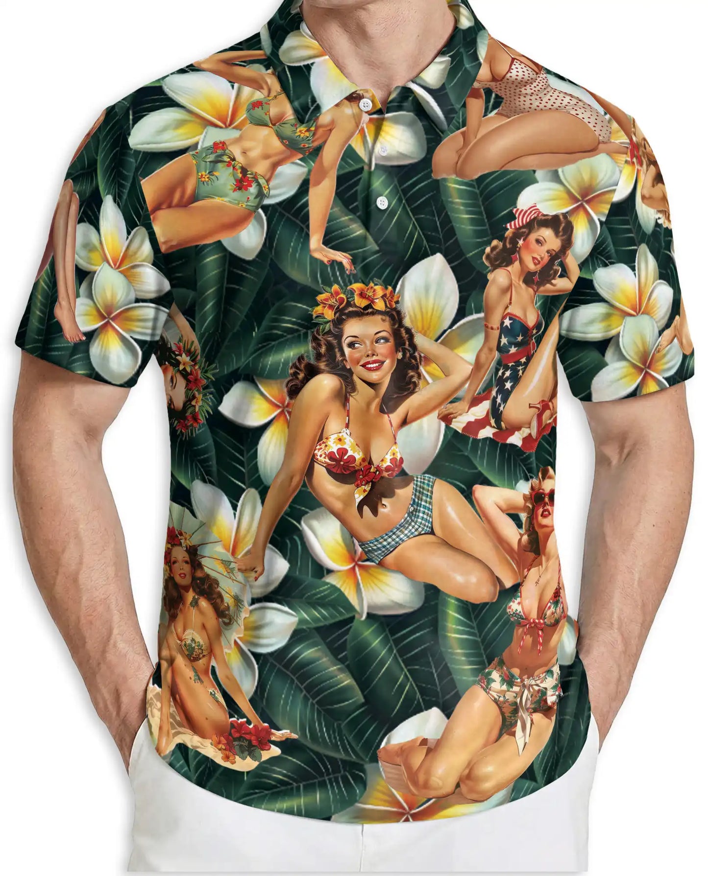 Vintage Pin Up Tropical Polo Shirt | Azhawaiian
