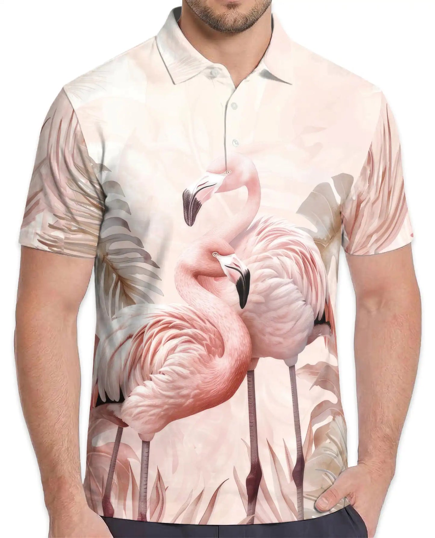Pink Flamingo 3D Printed Polo Shirt for Men, Summer Tropical Shirt | Azhawaiian