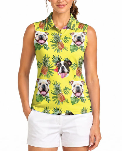 English Bulldog Tropical Sleeveless Polo Shirt for Women | Azhawaiian