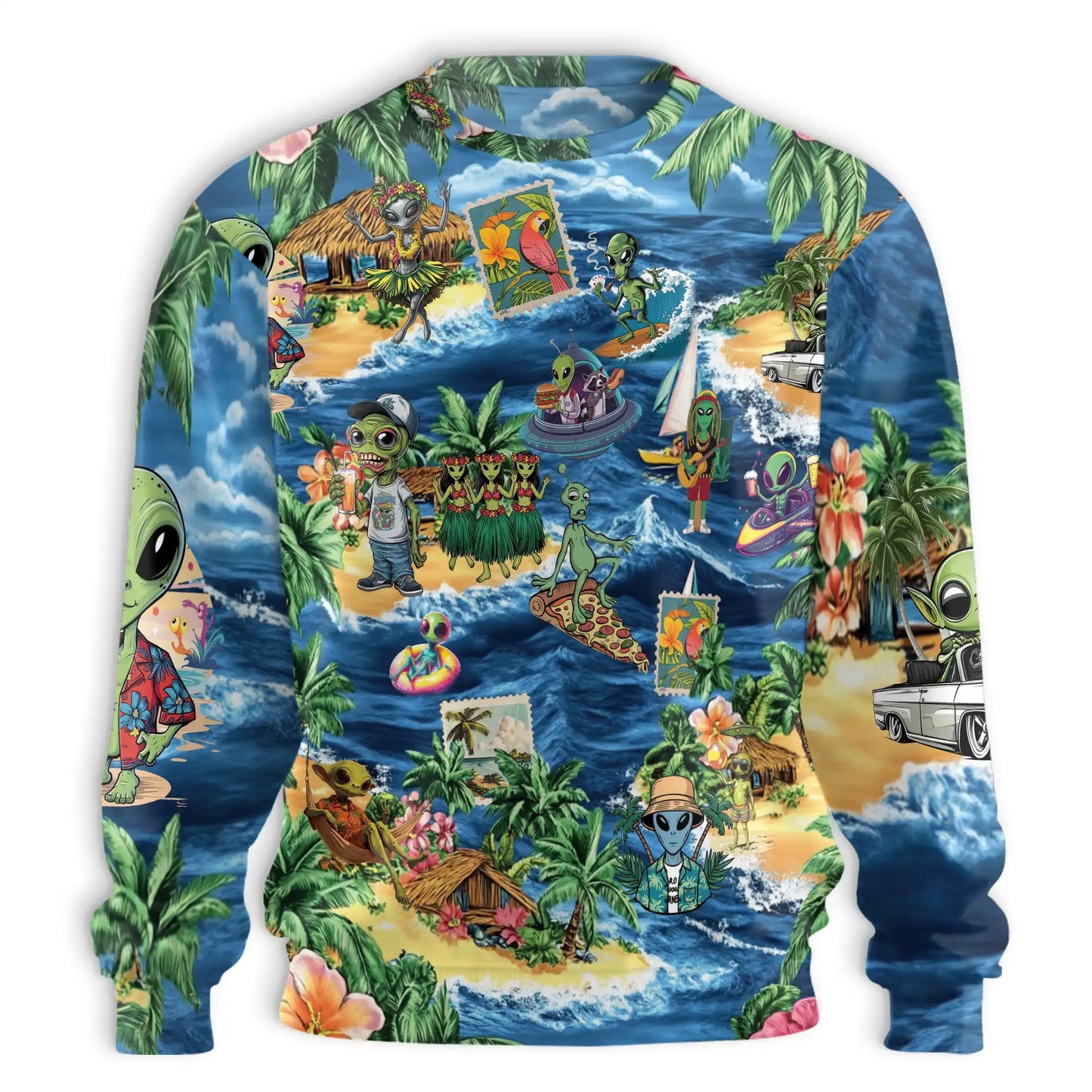 Funny Alien Surfing Sweatshirt – Colorful Graphic 3D All Over Print Design