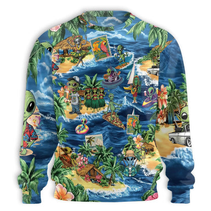 Funny Alien Surfing Sweatshirt – Colorful Graphic 3D All Over Print Design