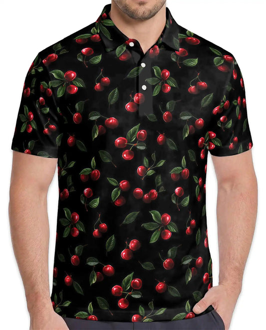 Cherry Fruit Polo Shirt for Men, Classic Fruit Style | Azhawaiian
