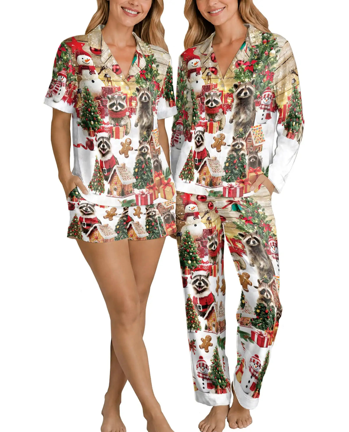 Christmas Raccoon Pajama Set for Women – Cute Holiday Print