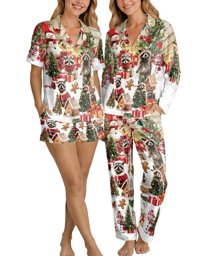 Christmas Raccoon Pajama Set for Women – Cute Holiday Print