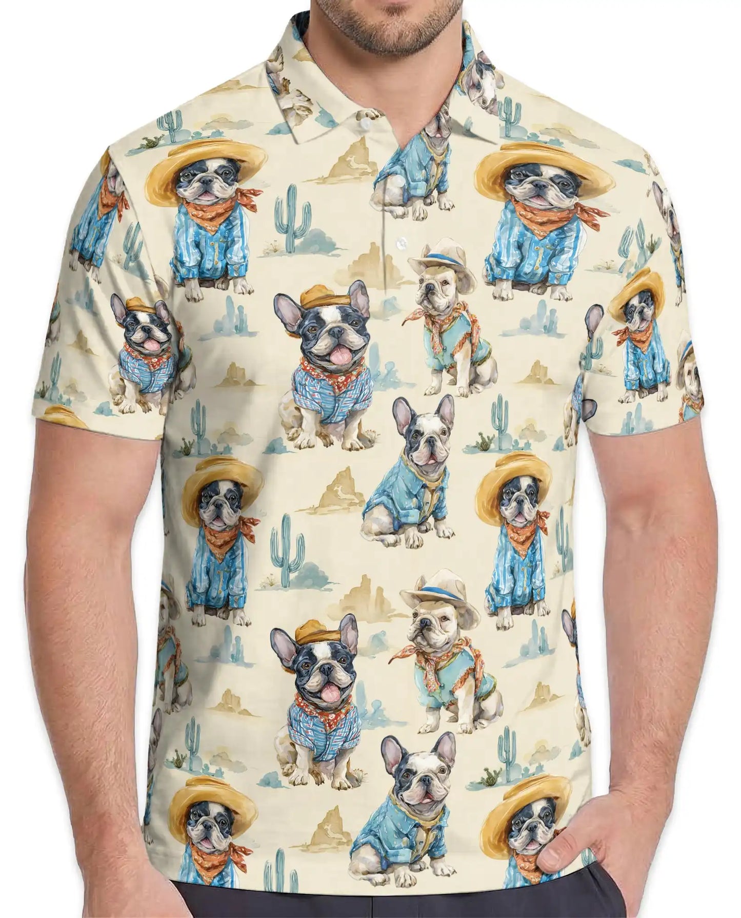 French Bulldog Cowboy Polo Shirt - Western Desert Dog Style | Azhawaiian