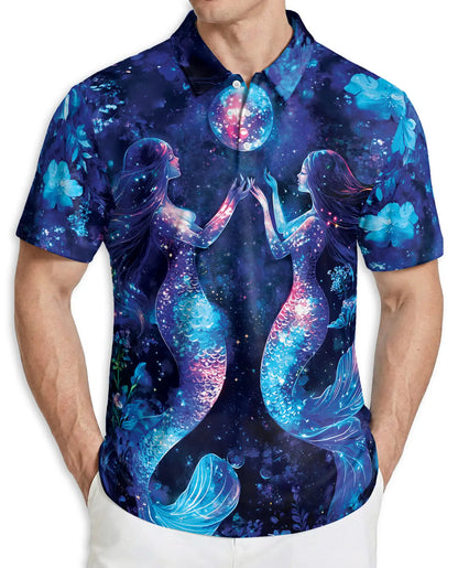 Galaxy Mermaid Polo Shirt, Cosmic Ocean Style | Azhawaiian
