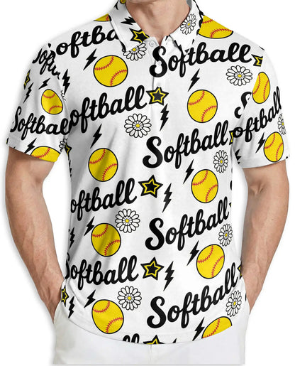 Softball Polo Shirt for Men- Fastpitch Softball Pattern  | Azhawaiian