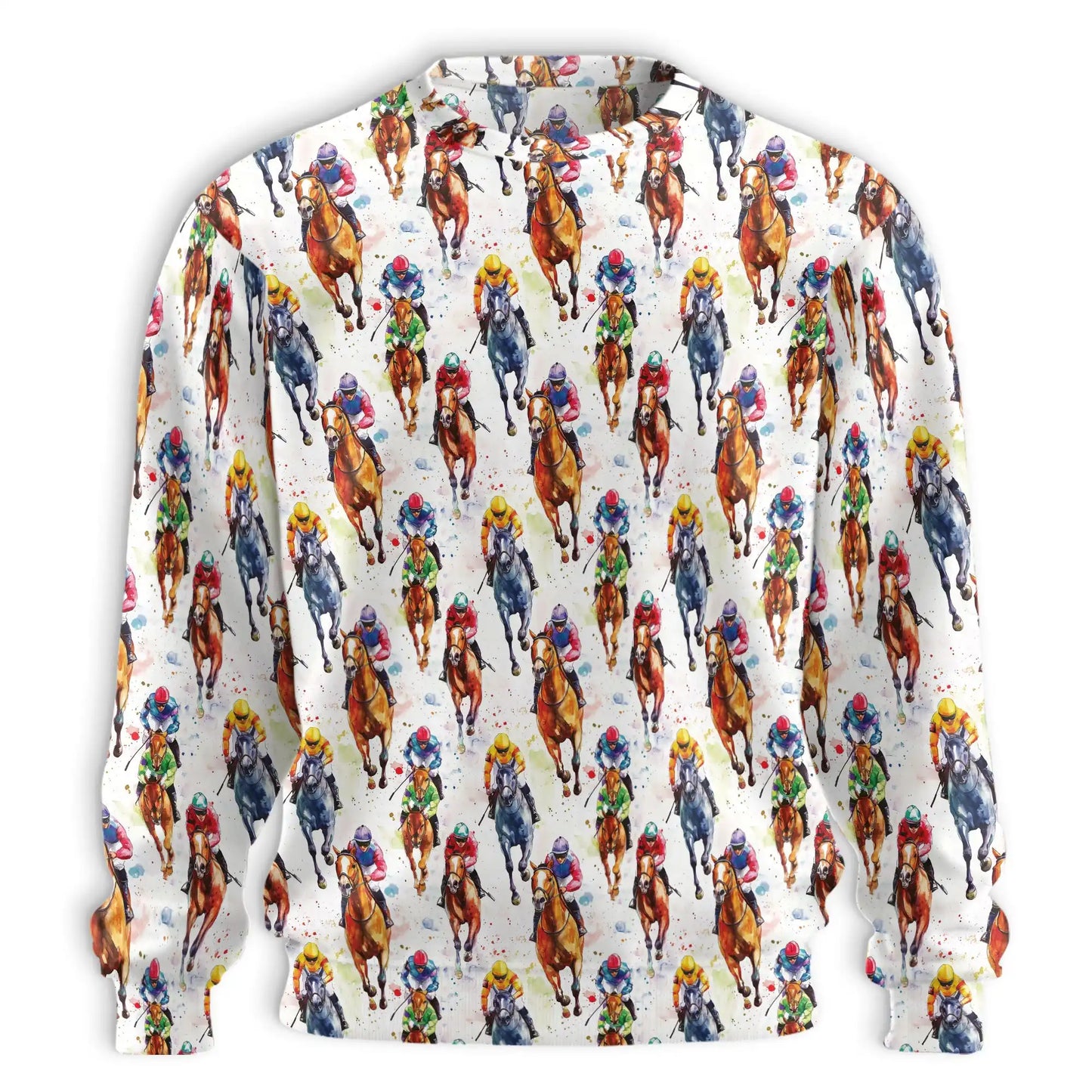 Watercolor Horse Racing Pattern Sweatshirt – Colorful Graphic 3D All Over Print Design