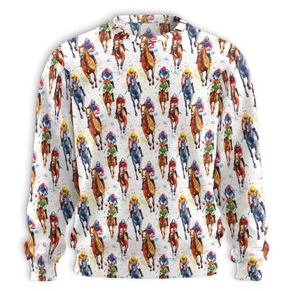 Watercolor Horse Racing Pattern Sweatshirt – Colorful Graphic 3D All Over Print Design